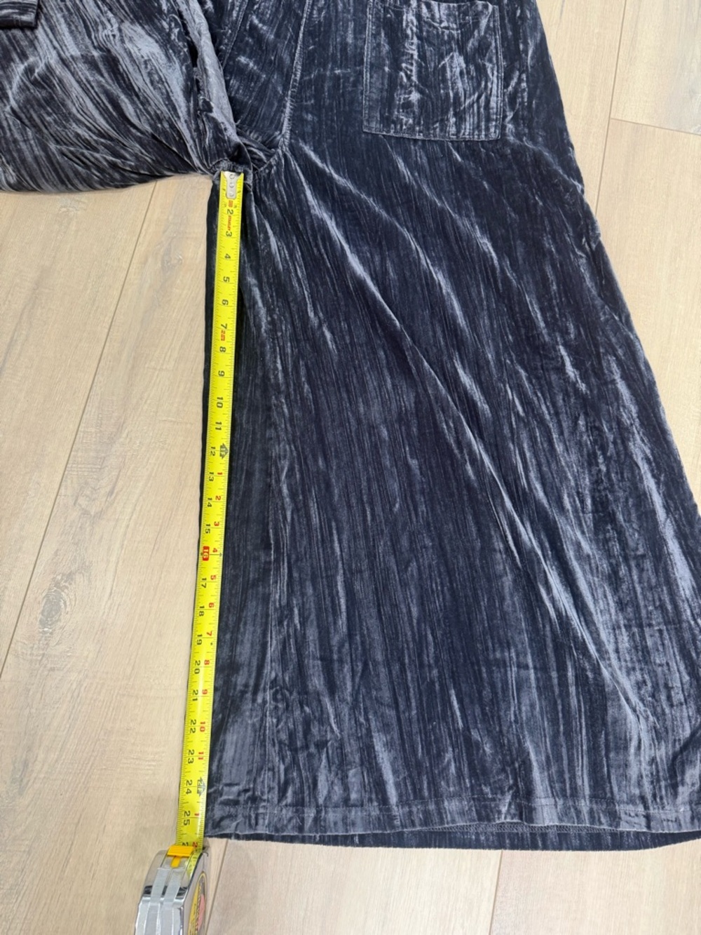 NATURAL LIFE Crushed Velvet Wide-Leg Jumpsuit in Charcoal Gray - Picture 6 of 7